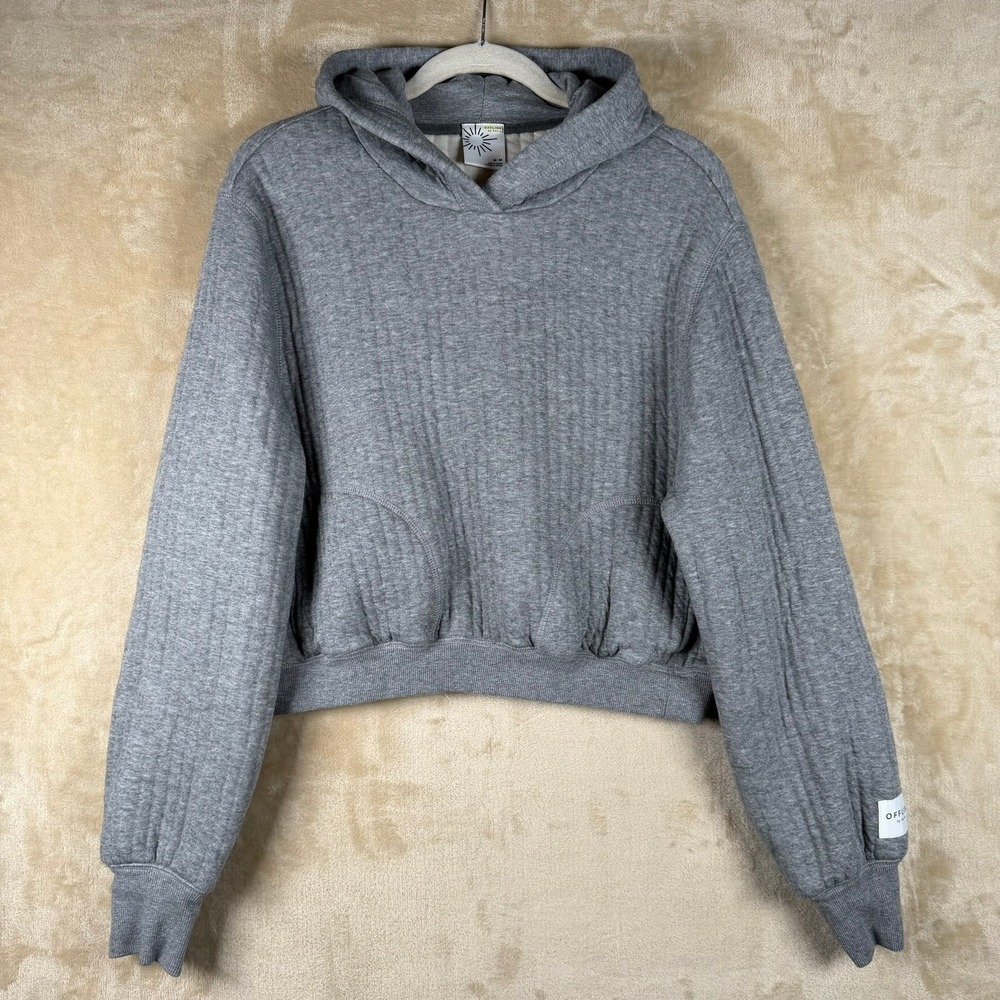 OFFLINE by Aerie Womens Medium Quilted Cropped‎ Hoodie Gray Relaxed Sweatshirt